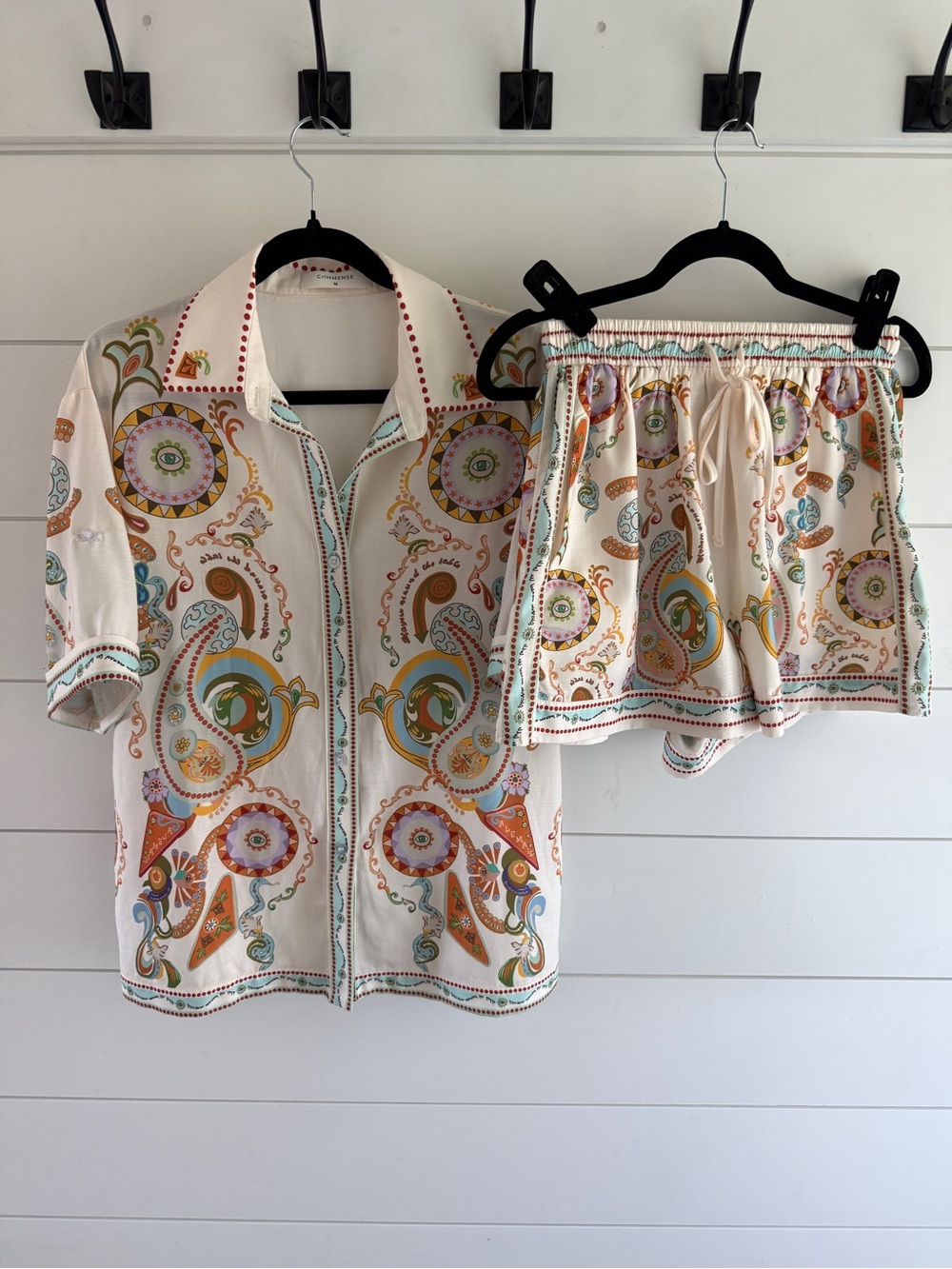 Commense Cream Paisley Button-Down Shirt with Matching Shorts